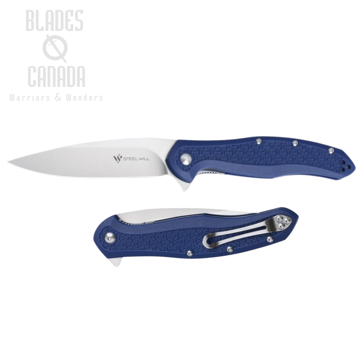 Steel Will Intrigue Flipper Folding Knife, D2 Satin, FRN Blue, F45-17